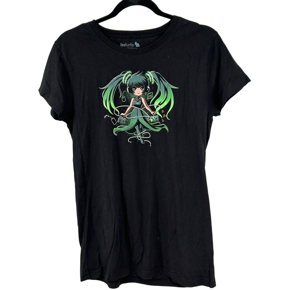 TeeTurtle Hatsune Miku Gamer Girl Graphic T Shirt Black Large